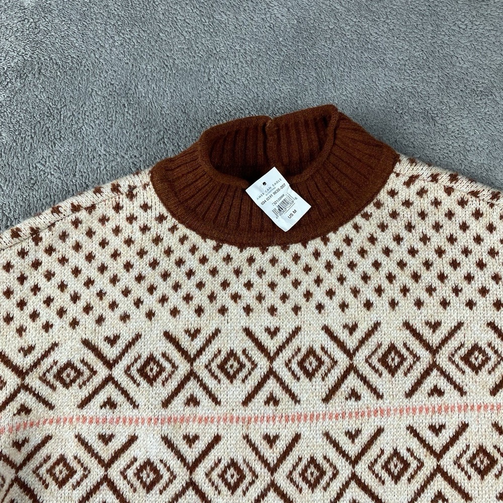 American Eagle Mock Neck‎ Cropped Fair Isle Pattern Close Knit Sweater Medium - Picture 3 of 16